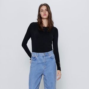 Zara Basic Long Sleeve Gold Buttoned Top